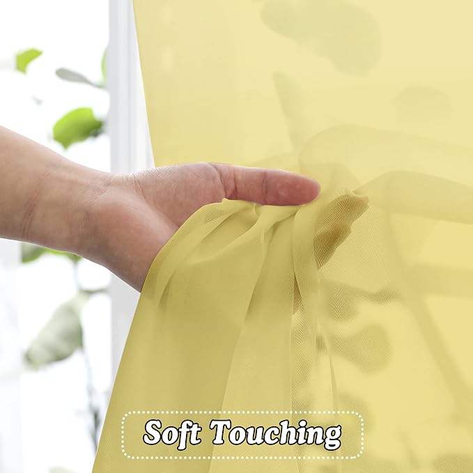 OVZME Mustard Yellow Sheer Curtains 96 Inches Long 2 Panels, Solid Lightweight - Image 4