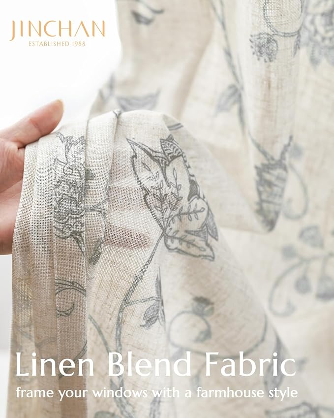 jinchan Linen Curtains Floral Curtains 96 Inch Length - Image 3