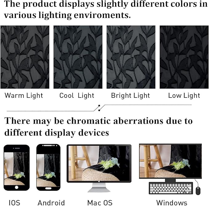 Lecloud Leia Black Kitchen Sheer Curtains 24 Inch 2 Pcs, Jacquard Leaf Textured - Image 7