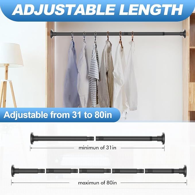 CorkLatta Black Shower Curtain Rod 31 to 80 Inch, 1 Inch Diameter Adjustable - Image 4