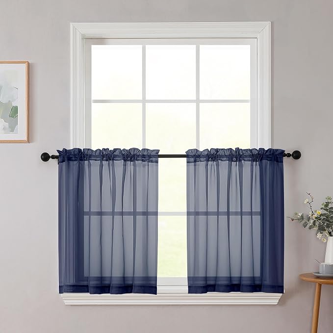 Kitchen Curtains 24 Inch Length Tier 2 Pieces, Cafe Bathroom Basement Rod by WelvetBLK