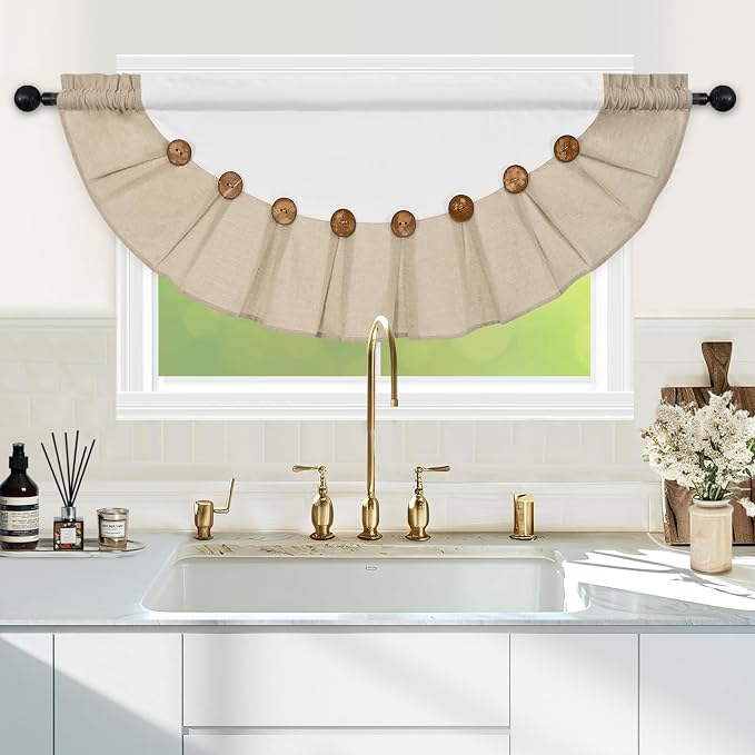 FRAMICS Farmhouse Valance Curtains, Boho Cotton Linen Kitchen Valance, Rustic - Image 2