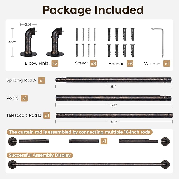 Zeerobee Curtain Rods for Windows 32 to 48, 1 Inch Industrial Wrap Around - Image 7