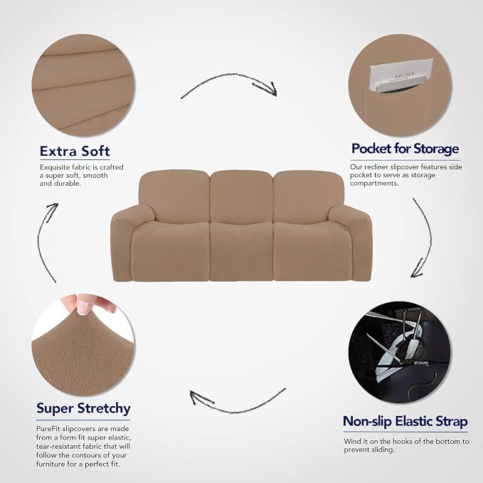 PureFit Super Stretch 3 Seats Recliner Chair Sofa Couch Cover - Image 3