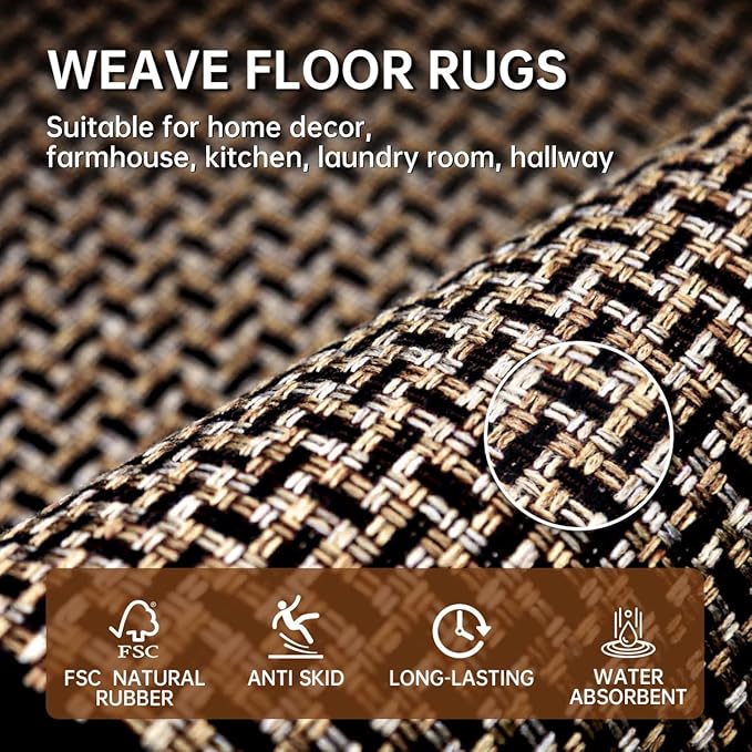 eqivei Kitchen Rugs and Mats Non Skid Washable Set of 2 PCS, Absorbent Runner - Image 3