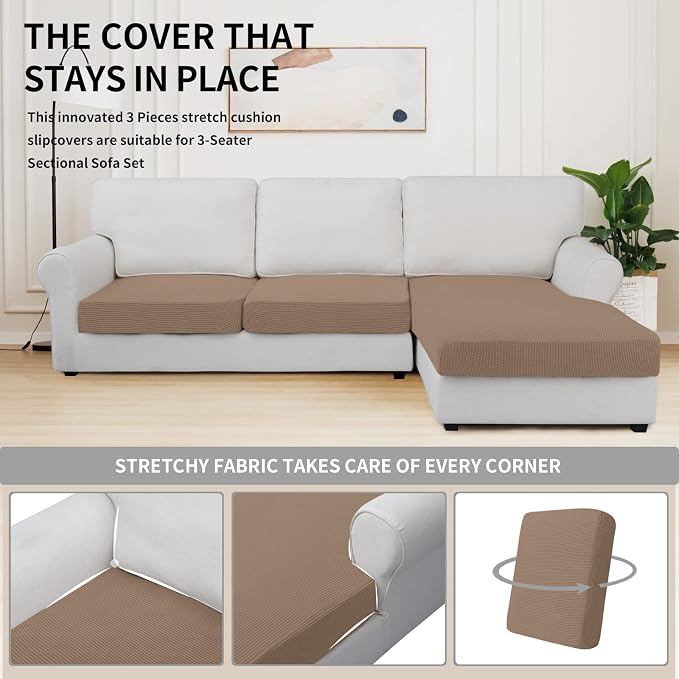 Easy-Going Stretch 3 Pieces Couch Cushion Covers - Image 5