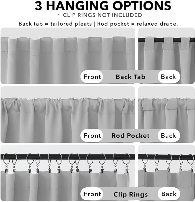 Deconovo Blackout Curtains, Thermal Insulated, W52 x L72 2 Panels, Back Tab - Image 2