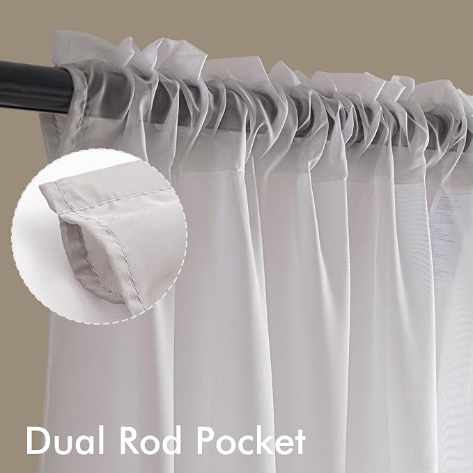 MIULEE Greyish Lilac Sheer Curtains 72 Inches Long, 4 Panels Set, Rod Pocket - Image 3