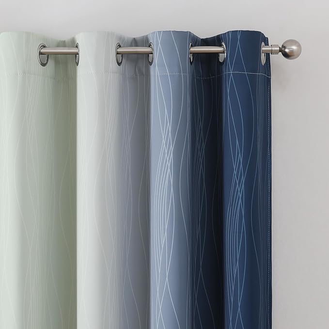 Estelar Textiler Navy Blue and Sage Green Ombre Blackout Curtains 63 Inch - Image 4