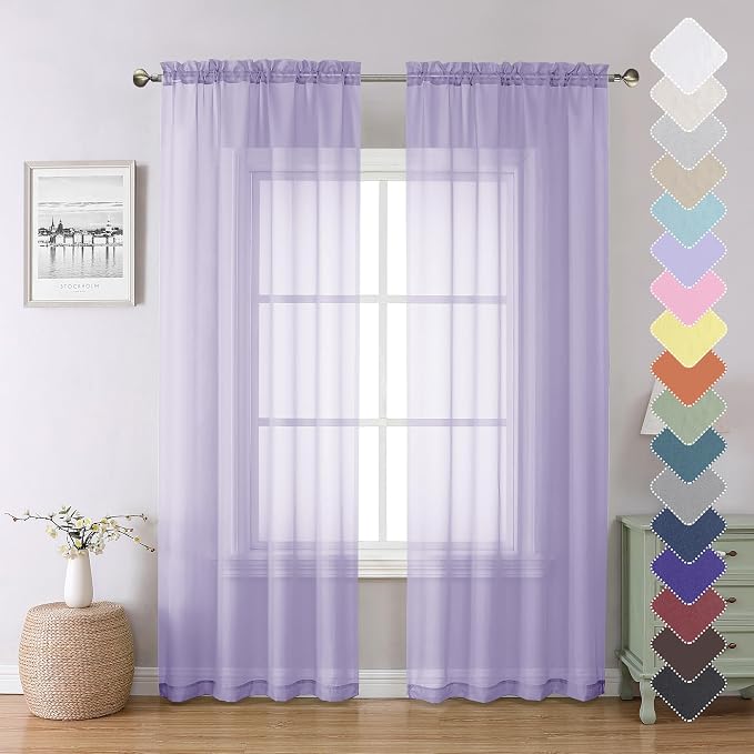 Lecloud Light Purple Sheer Curtains 84 Inches Long 2 Panels, Double Rod Pocket by Lecloud