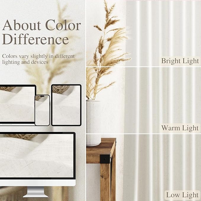 Nanspring Beige White Linen Curtains 96 Inches Long - Image 3
