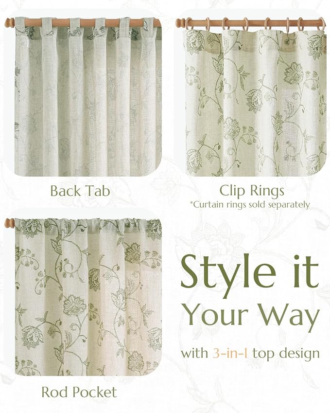 jinchan Linen Curtains Floral Curtains 96 Inch Length - Image 5