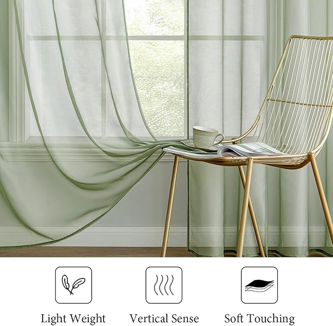 MIULEE 2 Panels Sage Green Sheer Curtains 84 inches Long Window Curtains Rod - Image 4