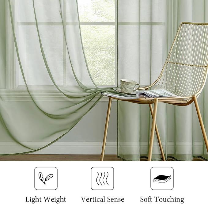 MIULEE 2 Panels Sage Green Sheer Window Curtains Elegant Window Voile - Image 4
