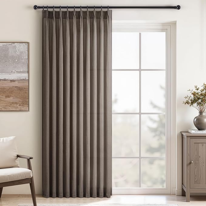 Topfinel 96 Inches Long Pinch Pleated Semi Sheer Curtains, Burlywood Blended by Topfinel