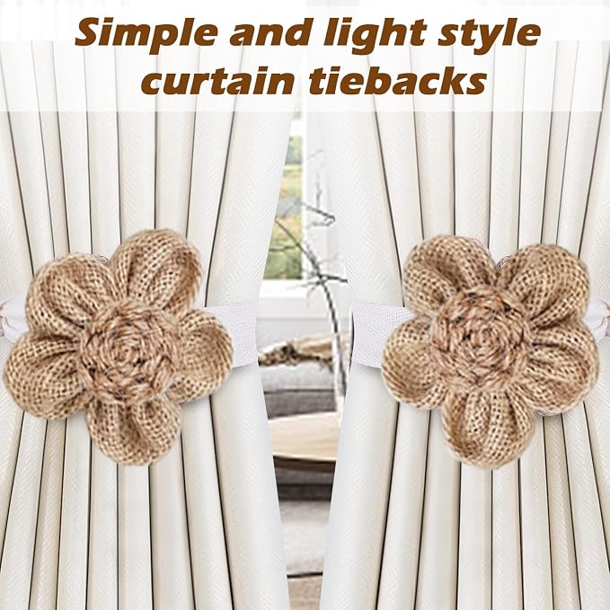 SRG 4pcs Handmade Rope Curtain Tiebacks | Boho Flower Curtain Holdbacks | - Image 3