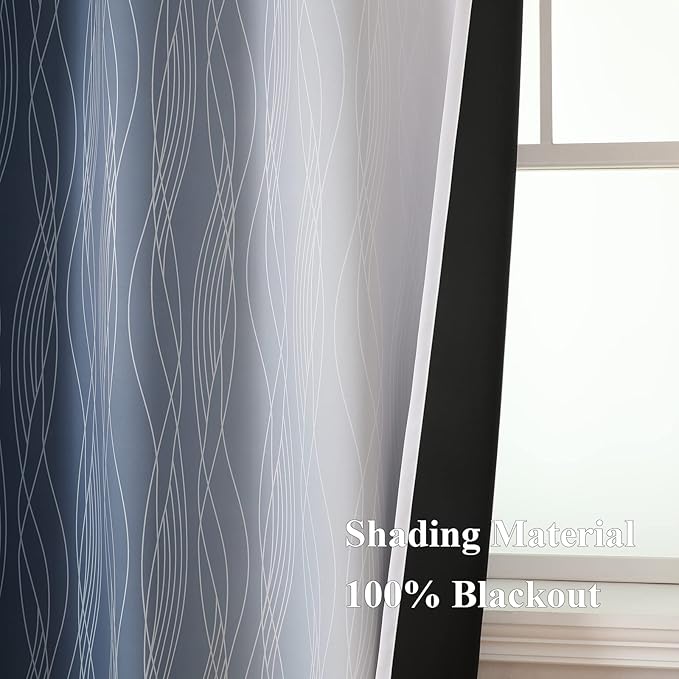Estelar Textiler Navy Blue and Greyish White Blackout Curtains 84 Inches Long - Image 5