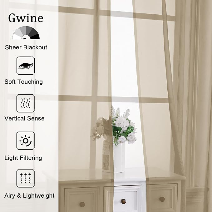 Gwine Taupe Sheer Curtains 63 Inch Length - Image 2