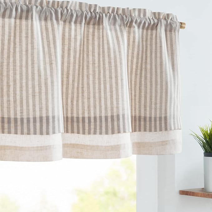 jinchan Linen Valance Curtain Striped Grey Small Window Curtain Double Layer by JINCHAN