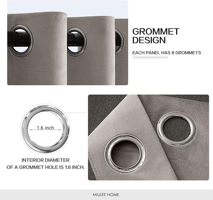 MIULEE Velvet Curtains Silver Light Grey Elegant Grommet Thermal Insulated - Image 2