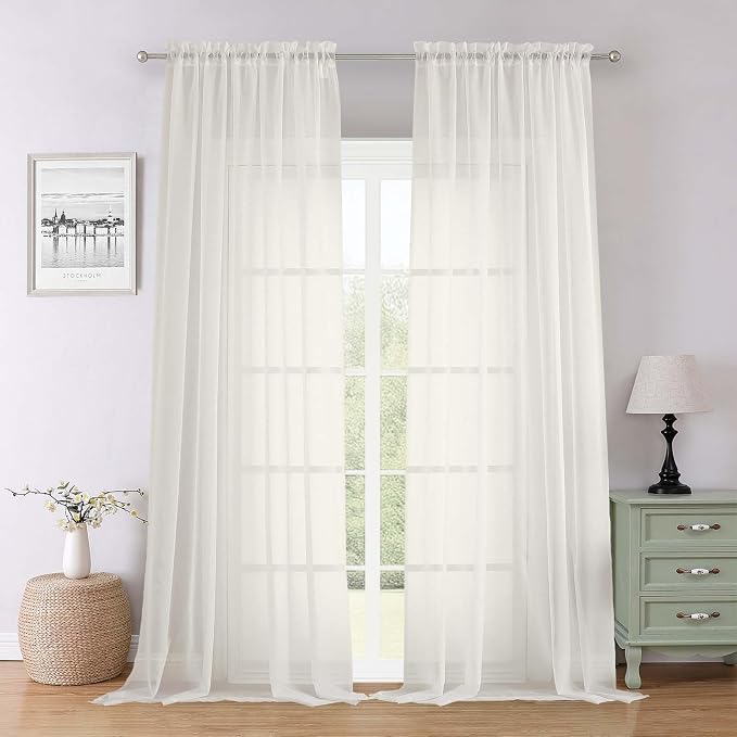 Lecloud Ivory Sheer Curtains 96 Inches Long 2 Panels Set, Solid Airy Voile Dual by Lecloud
