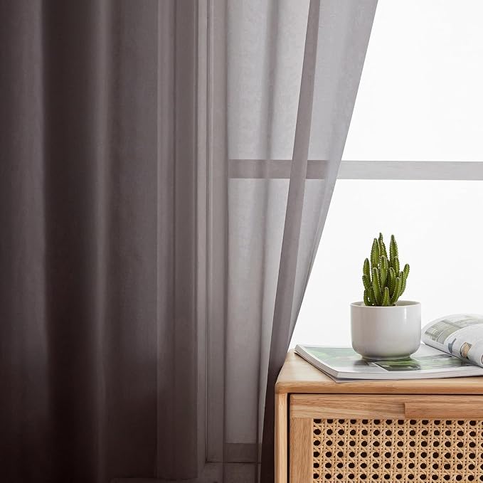Aiyufeng Chocolate Sheer Curtains 63 Inches Long 2 Panels, Solid Voile Top Dual - Image 6