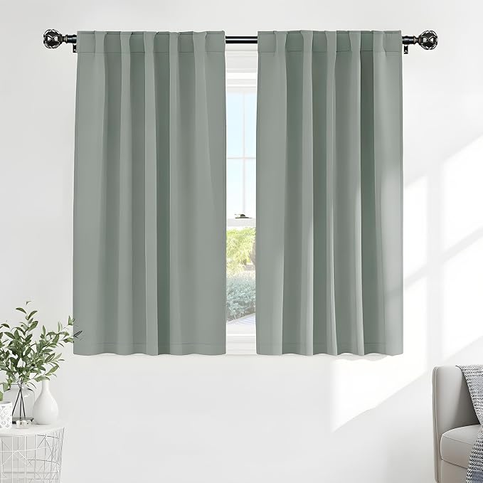 PONY DANCE Sage Green Blackout Curtains, Solid Back Tab Thermal Insulated Light by PONYDANCE