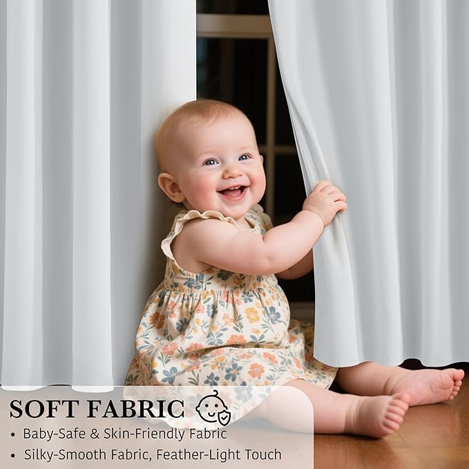 RYB HOME White 100% Blackout Curtains, Thermal Insulated Heat & UV Blocking - Image 7
