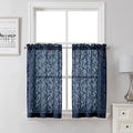 Lecloud Leia Navy Blue Sheer Kitchen Curtains 36 Inch Length 2 Panels, Jacquard by Lecloud
