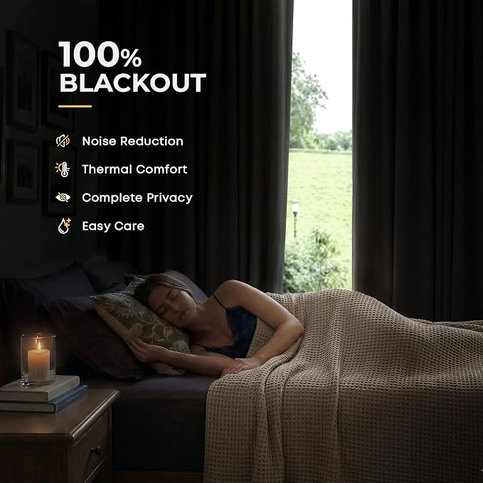 INOVADAY Blackout Curtains, 2-Panel Linen Textured 100% Thermal Insulated Room - Image 2