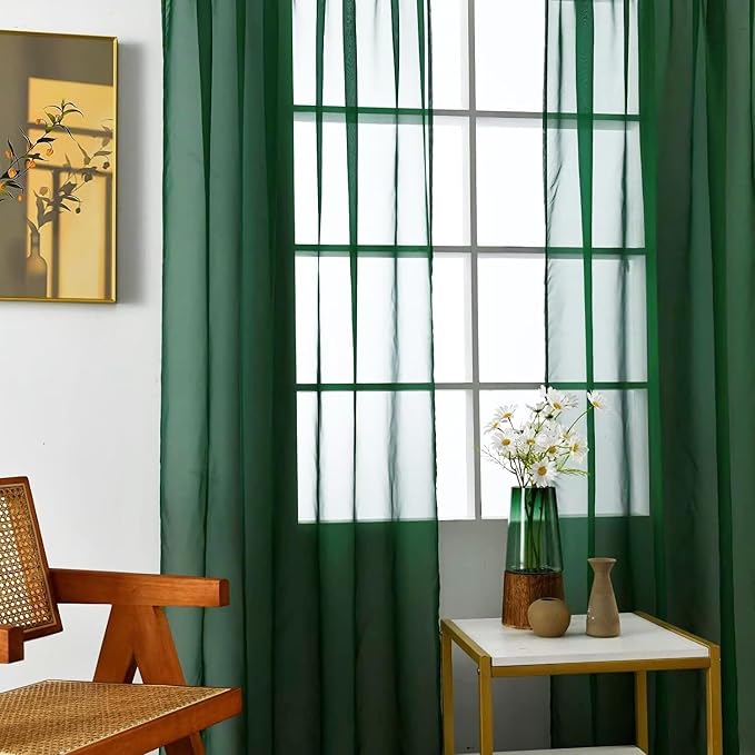 SpaceDresser Basic Rod Pocket Sheer Voile Window Curtain Panels Foliage Green 1 - Image 5