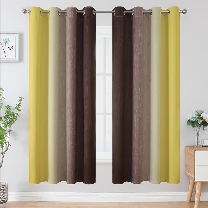 Estelar Textiler Brown and Yellow Blackout Curtains - Image 2