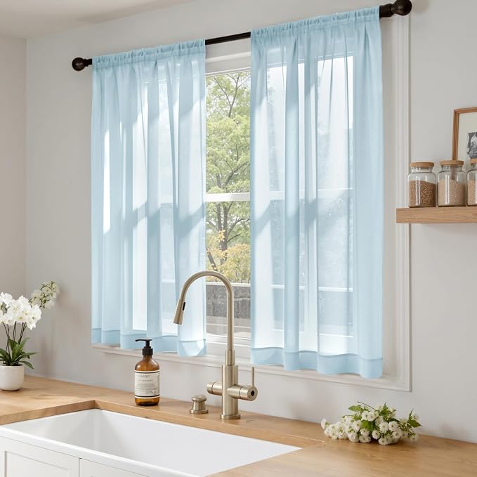 MIULEE Sky Blue Sheer Curtains 63 Inches Long, 4 Panels Set, Light Filtering - Image 2