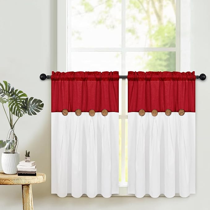 FRAMICS Farmhosue Kitchen Curtains 36 Inch Length, Rustic Cotton Linen Tier - Image 2