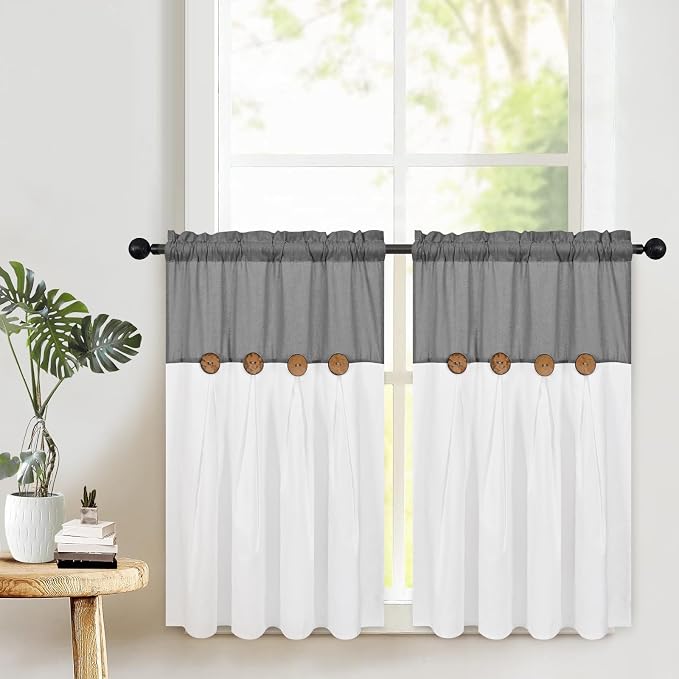 Boho Kitchen Curtains 36 Inch Length, Farmhouse Cotton Linen Tier Curtains by FRAMICS