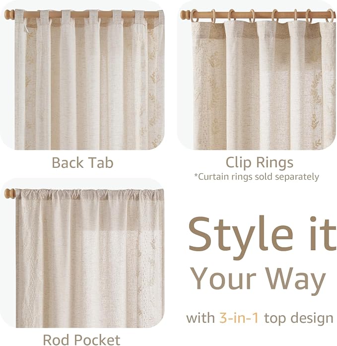 jinchan Belrose 4 Panel Curtains Set 84 Inch Length Floral Curtains Ivory - Image 5