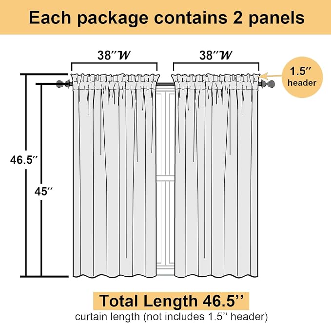 Lecloud Leia Jacquard Textured Black Semi Sheer Curtains 45 Inch Length 2 Panels - Image 4