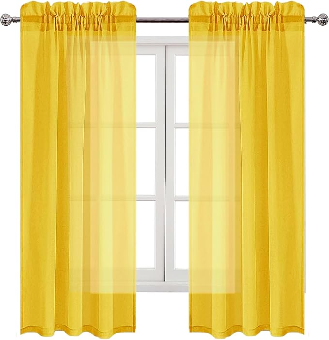 DWCN Yellow Sheer Curtains Semi Transparent Voile Rod Pocket Curtains - Image 9