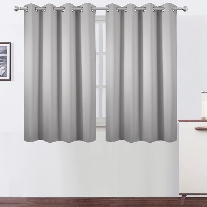 LEMOMO Light Grey Blackout Curtains 52 x 54 Inch Length/Set of 2 Curtain by Lemomo