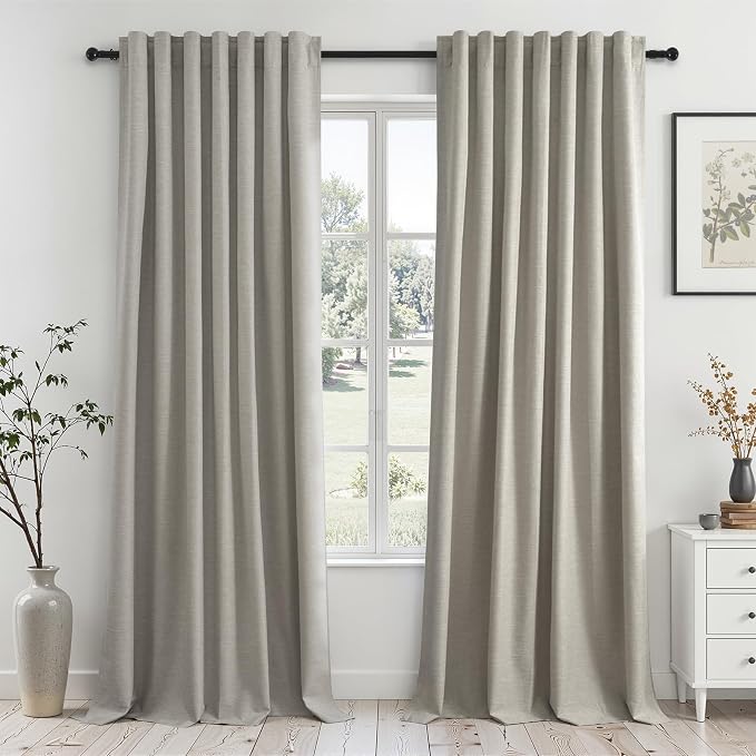 Flax Grey Blackout Curtains 95 Inch Length 2 Panels by Topfinel