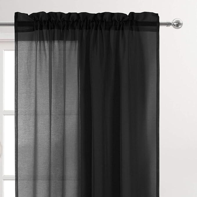 DWCN Black Sheer Curtains Semi Transparent Voile Rod Pocket Curtains - Image 2