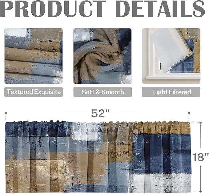 Emvency 4 Pack Valances Window Treatments, Abstract Modern Grey Brown Rustic - Image 3