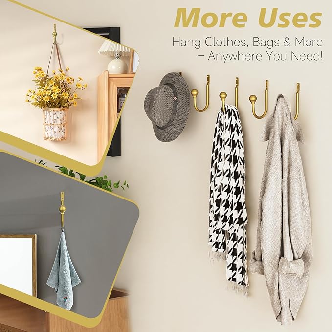 Hion Curtain Holdbacks Gold 6pcs, Curtain Tiebacks Wall Mounted Curtain Hooks - Image 5
