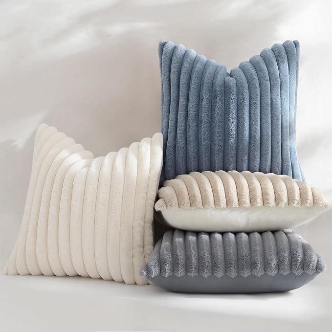 decorUhome Fall Faux Fur Throw Pillow Covers 26x26 Set of 2 Grey Blue | - Image 5