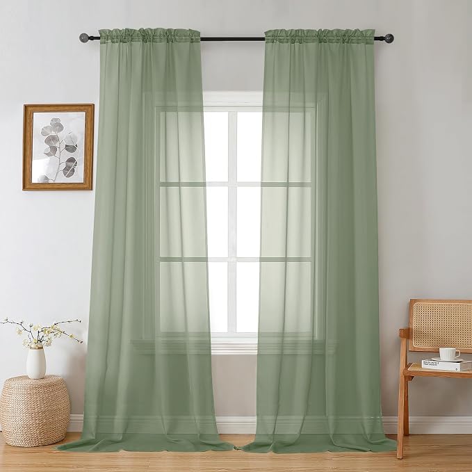 Gwine Sage Green Sheer Curtains 84 Inches Long 2 Panels Set by Gwine