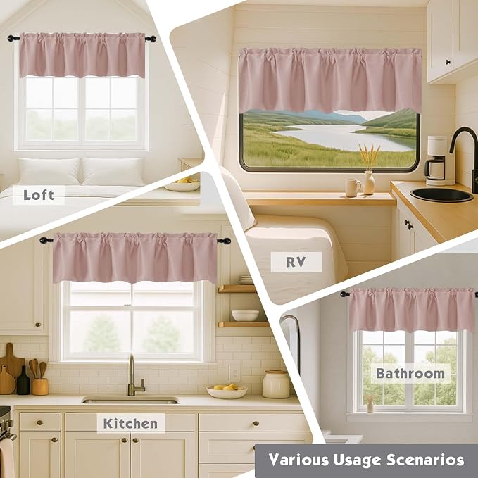 Chyhomenyc Blush Pink Valances for Window, Room Darkening Short Curtains for - Image 7