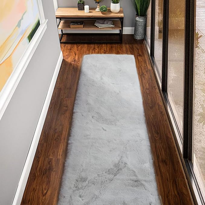 ORINOVA Fuzzy Grey Fluffy Washable Runner Rugs by ORINOVA