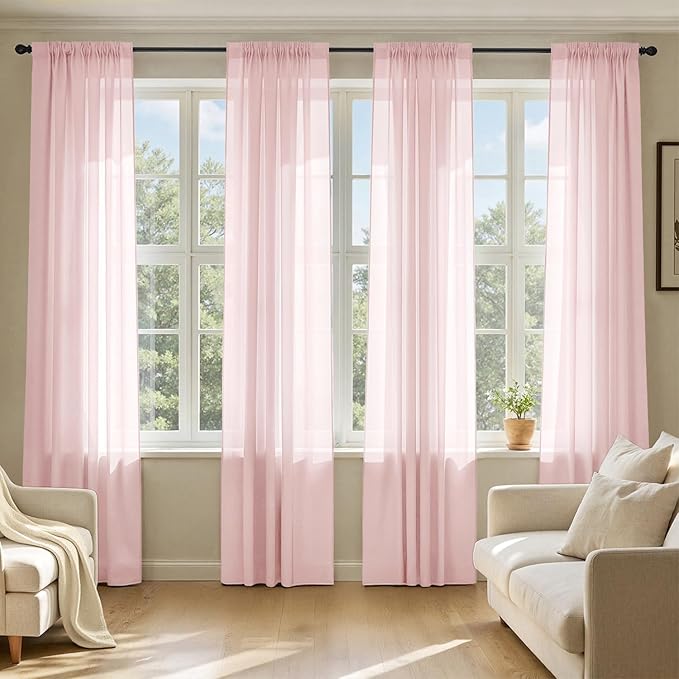 MIULEE Blush Pink Sheer Curtains 108 Inches Long, 4 Panels Set, Light Filtering by MIULEE