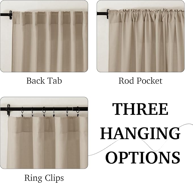 RYB HOME Linen Sheer Curtains 120 inches Long, Room Divider Curtains - Image 2