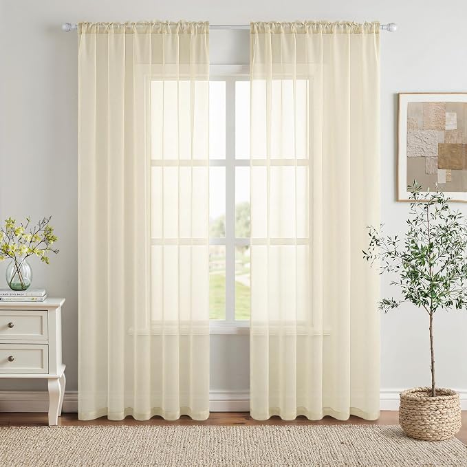 MIULEE 2 Panels Solid Color Light Cream Sheer Window Curtains Elegant Window by MIULEE